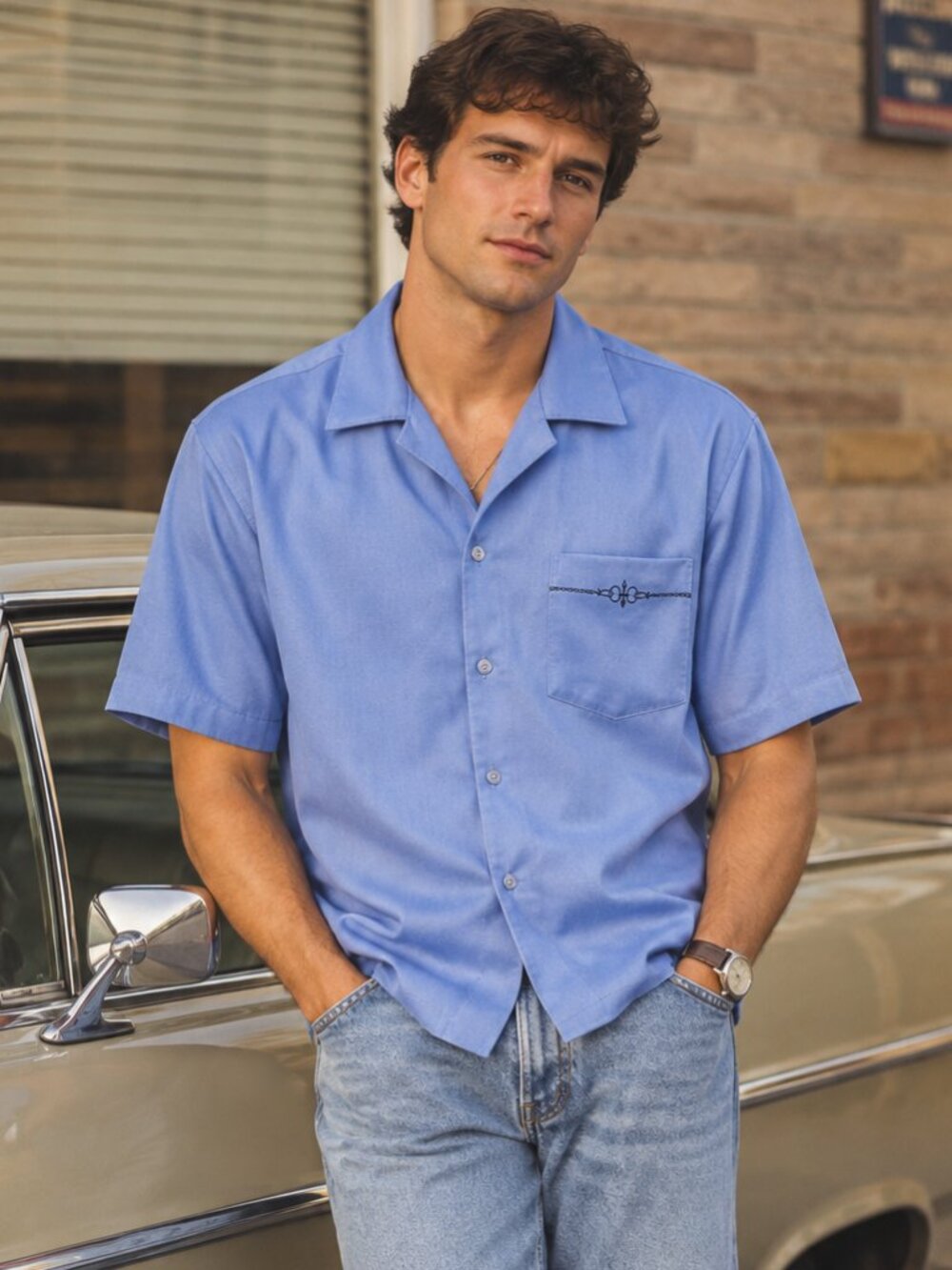D’Accord Men’s Light Blue Short Sleeve Button Up Shirt Size M Vintage Casual